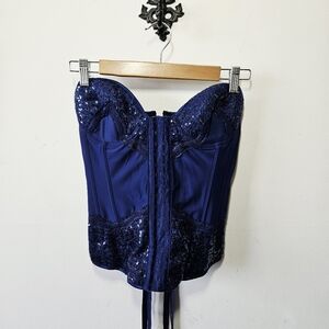 NWT Coquette Corset Size S Navy Blue Lace Detail Top